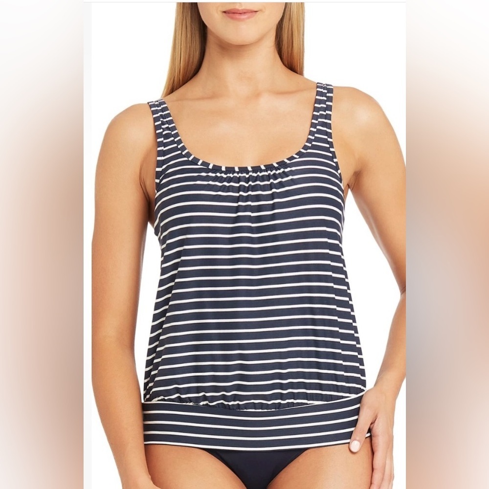 Sea Level Navy and White Striped Tankini Chamarel Blouson Top